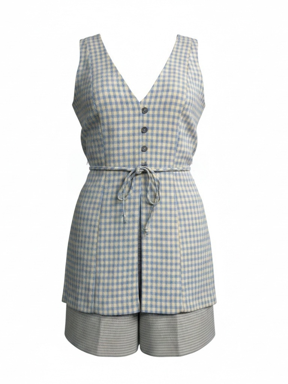 Vintage 90s Scarlett Gingham Vest Romper Blue Yellow